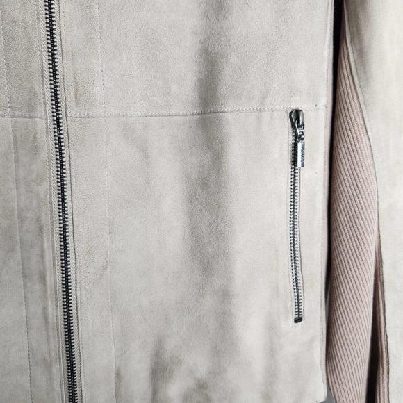 Armani Collezione Tan Brown Suede Leather Zip Front Jacket Knit Insets Size 44 - Picture 4 of 16